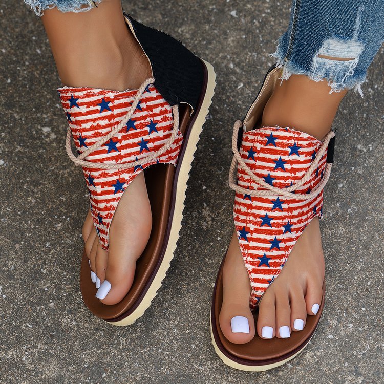 Wholesale New summer printed flat thong beach sandals